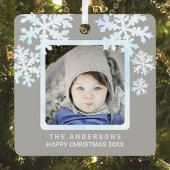 スノーフレーク白オパール2枚フォトダブルかわいい メタルオーナメント