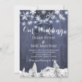 スノーフレーク納屋の木の冬のワンダー結婚ランド 招待状 (正面)