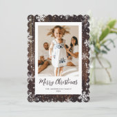 スノーフレーク素朴ウッドフォトメリークリスマスカード シーズンカード (スタンド正面)