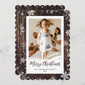スノーフレーク素朴ウッドフォトメリークリスマスカード シーズンカード (正面/裏面)