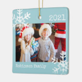 スノーフレーク素朴ファミリーライトブルー セラミックオーナメント (左)