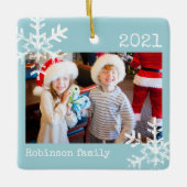 スノーフレーク素朴ファミリーライトブルー セラミックオーナメント (正面)