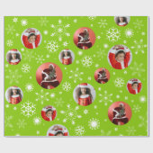 スノーフレーク緑のパターンクリスマスファミリーの写真 ラッピングペーパー (フラット)