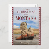 スノーフレーク縁どモンタナカウボーイブーツクリスマス シーズンポストカード (正面/裏面)