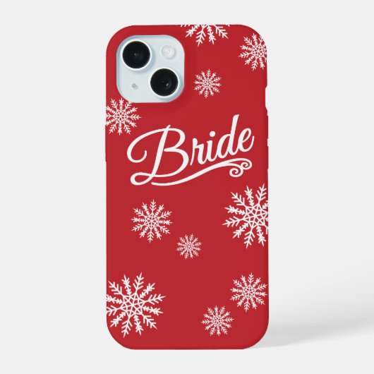 スノーフレーク花嫁が赤に白 iPhone 15ケース (裏面)