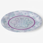 スノーフレーク虹色ブルー&パープル ペーパープレート (アングル)