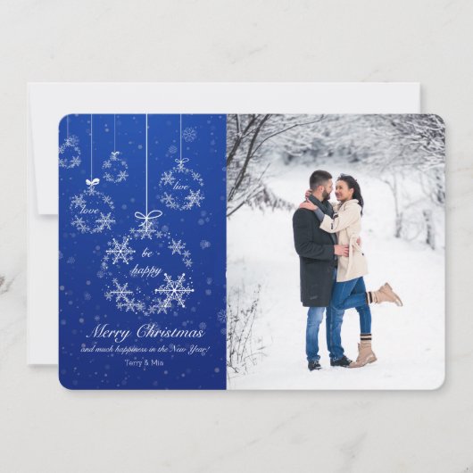スノーフレーク装飾フォトホリデーカード 招待状 (正面)