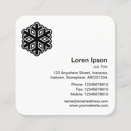 スノーフレーク記号 – 黒 スクエア名刺 (裏面)