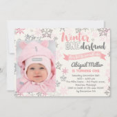 スノーフレーク誕生日招待状 – ウィンターオネダーランド 招待状 (正面)