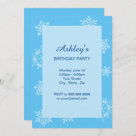 スノーフレーク誕生日招待状 招待状 (正面/裏面)