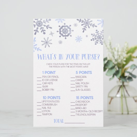 スノーフレーク財布の赤ちゃんシャワーゲームに何が 便箋 (スタンド正面)