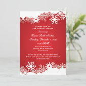 スノーフレーク赤い白い冬の結婚式ブライダルシャワー 招待状 (スタンド正面)