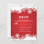 スノーフレーク赤い白い冬の結婚式RSVP 出欠カード (正面)