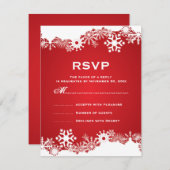 スノーフレーク赤い白い冬の結婚式RSVP 出欠カード (正面/裏面)