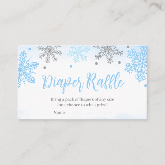 スノーフレーク赤ちゃんシャワーおむつラッフルサイン 名刺 (正面)