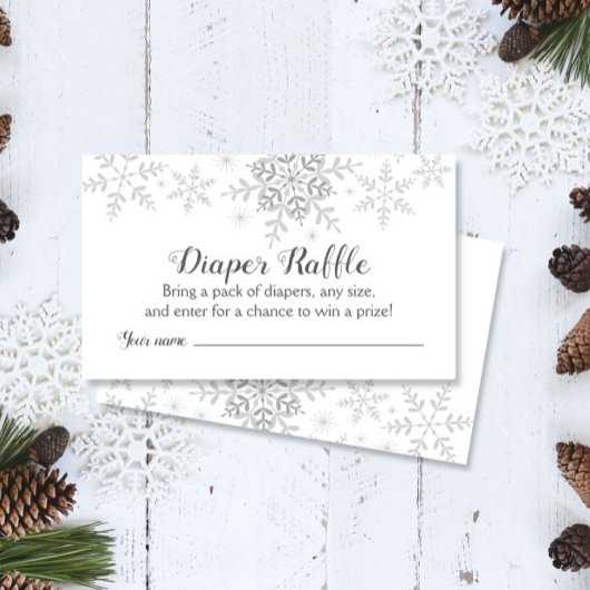 スノーフレーク赤ちゃんシャワーおむつラッフルチケット エンクロージャーカード