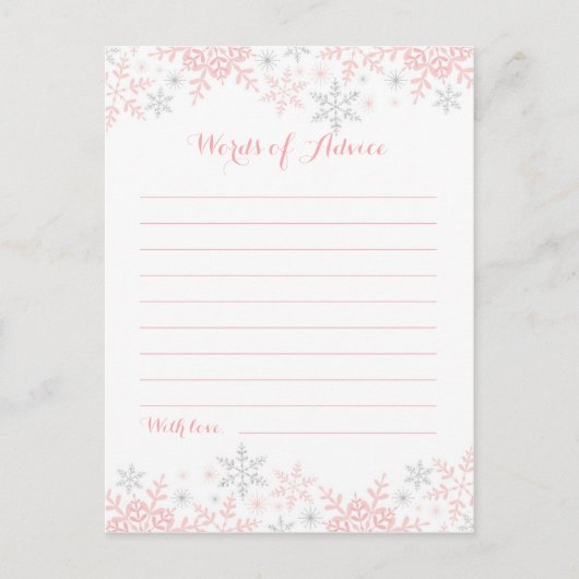 スノーフレーク赤ちゃんシャワーアドバイス アドバイスカード (正面)