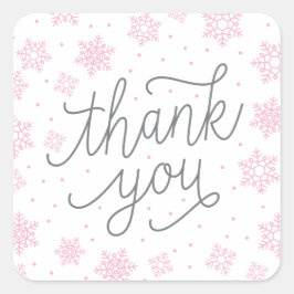 スノーフレーク赤ちゃんシャワーピンクメッセージカードありがとう スクエアシール