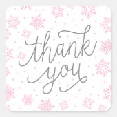 スノーフレーク赤ちゃんシャワーピンクメッセージカードありがとう スクエアシール (正面)