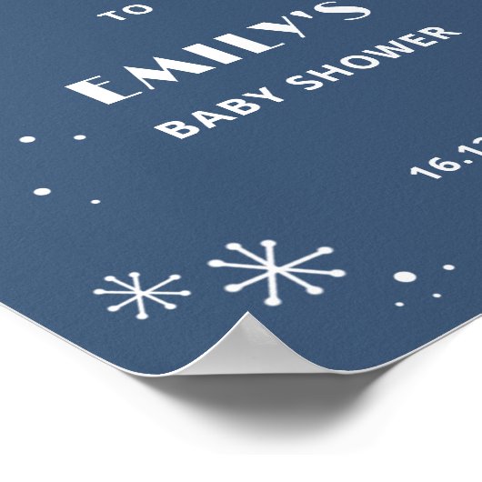 スノーフレーク赤ちゃんシャワーブルーウェルカムサイン ポスター (角)