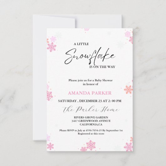 スノーフレーク赤ちゃんシャワー冬の赤ちゃんシャワー 招待状 (正面)