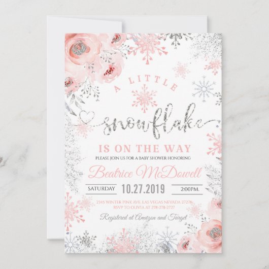 スノーフレーク赤ちゃんシャワー招待小さなスノーフレーク 招待状 (正面)