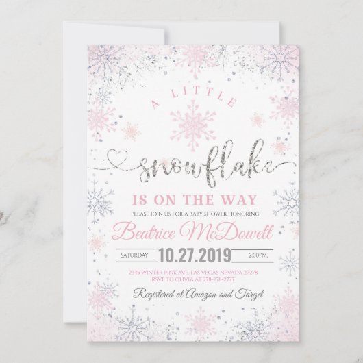 スノーフレーク赤ちゃんシャワー招待小さなスノーフレーク 招待状 (正面)