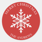 スノーフレーク赤と白クリスマス封筒用シール ラウンドシール (正面)
