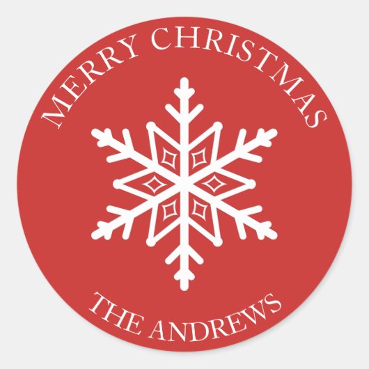 スノーフレーク赤と白クリスマス封筒用シール ラウンドシール (正面)