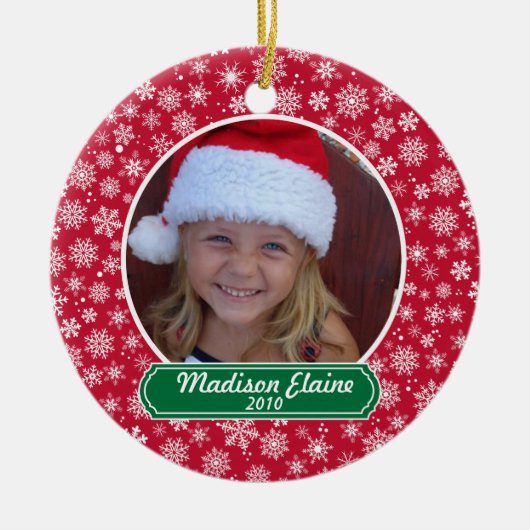 スノーフレーク赤と緑のクリスマス装飾 セラミックオーナメント (正面)