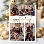 スノーフレーク金ゴールドとホワイト5フォトコラージュクリスマス シーズンカード