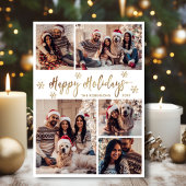 スノーフレーク金ゴールドとホワイト5フォトコラージュクリスマス シーズンカード