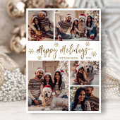 スノーフレーク金ゴールドとホワイト5フォトコラージュクリスマス シーズンカード