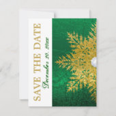 スノーフレーク金ゴールドエメラルドグリーン結婚式の日付を保存 セーブザデート (正面)