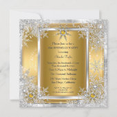 スノーフレーク金ゴールドシルバーウィンターワンダーランドパーティー2 招待状 (正面)