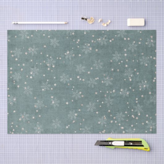 スノーフレーク金ゴールドスターティール(緑がかった色)ブルーデカップクリスマス 薄葉紙 (クラフト)