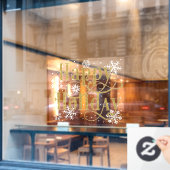 スノーフレーク金ゴールドハッピーホリデイ、カフェウィンドウのクリング ウィンドウサイン (カフェ窓)