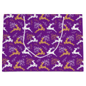 スノーフレーク金ゴールドホワイトトナカイのクリスマスパープル ラージペーパーバッグ (正面)