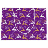 スノーフレーク金ゴールドホワイトトナカイのクリスマスパープル ラージペーパーバッグ (裏面)