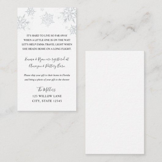 スノーフレーク長距離ベビーシャワーインサート エンクロージャーカード (正面/裏面)