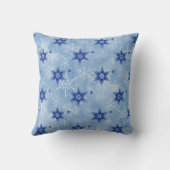 スノーフレーク霜の降りたウィンタークリスマスネイビーブルーホワイト クッション (裏面)