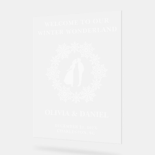 スノーフレーク霜の降りた冬の結婚式へようこそ アクリルサイン (傾斜)