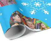 スノーフレーク青い写真パターンのクリスマスフォト ラッピングペーパー (ロールコーナー)