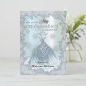 スノーフレーク青のドレスティアラグラデーションキンセアニラ 招待状 (スタンド正面)