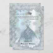 スノーフレーク青のドレスティアラグラデーションキンセアニラ 招待状 (正面/裏面)