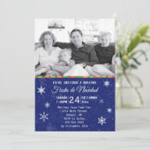 スノーフレーク青スペインの写真クリスマスパーティー 招待状 (スタンド正面)