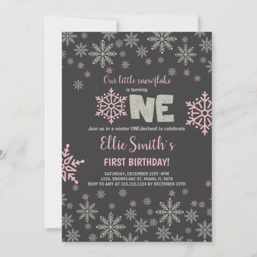 スノーフレーク1位の誕生日ガール 招待状 (正面)