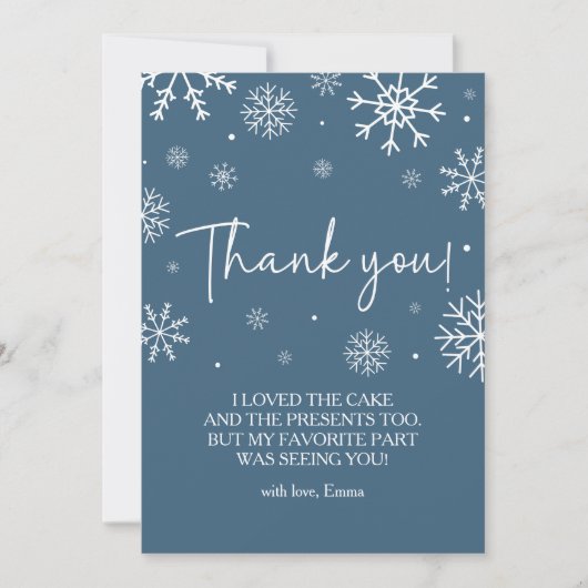 スノーフレーク1stバースデーウィンターサンキューカード 招待状 (正面)