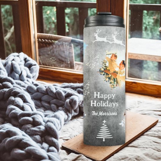 スノーフレーク4写真テンプレートパステルグレークリスマス タンブラー