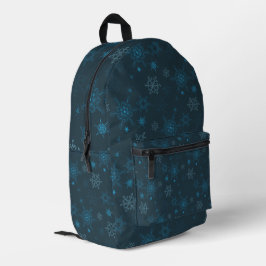 スノーフレーク・ウィンターブルーのシームレスパターン プリントバックパック